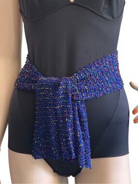 Blue Glass Beaded Woven Scarf/ Sash